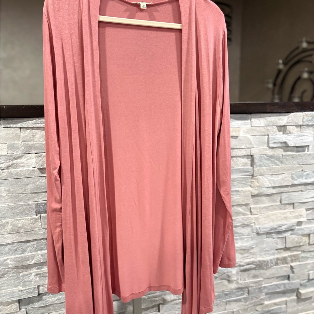 Zenana Outfitters Dusty Rose Open-Front Long Robe - Picture 2 of 5